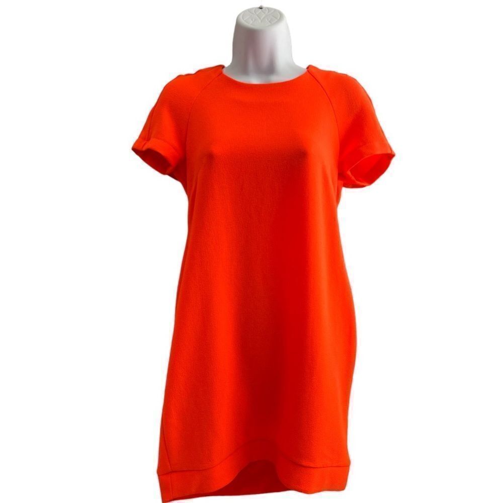 TOP SHOP Orange Short Sleeve Round Neck Shift Dress Size 4 US.
